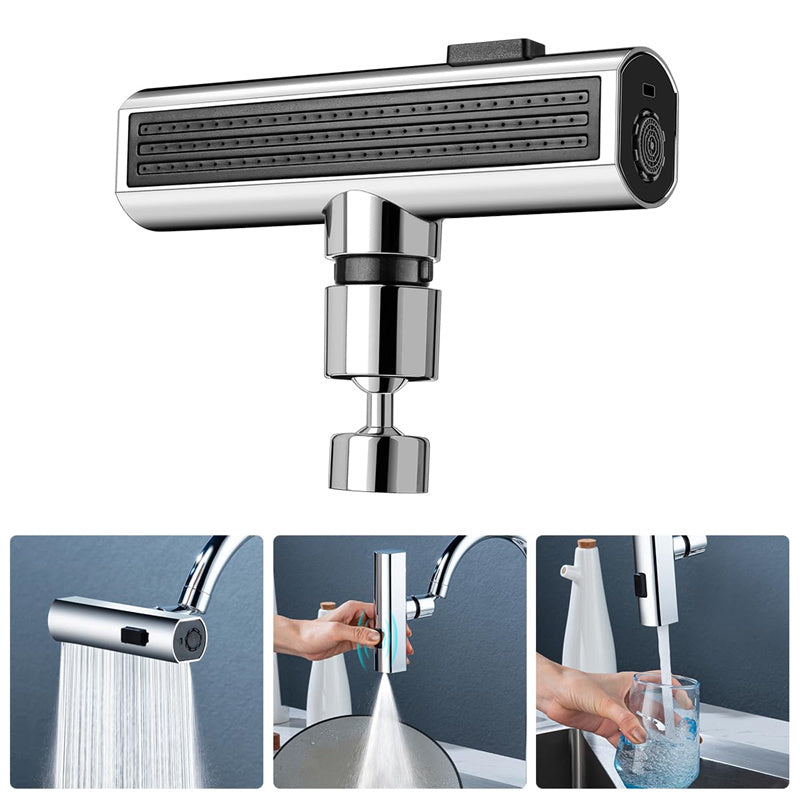 Flowvera rotating faucet extender installed on a sink faucet