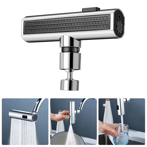 Flowvera rotating faucet extender installed on a sink faucet